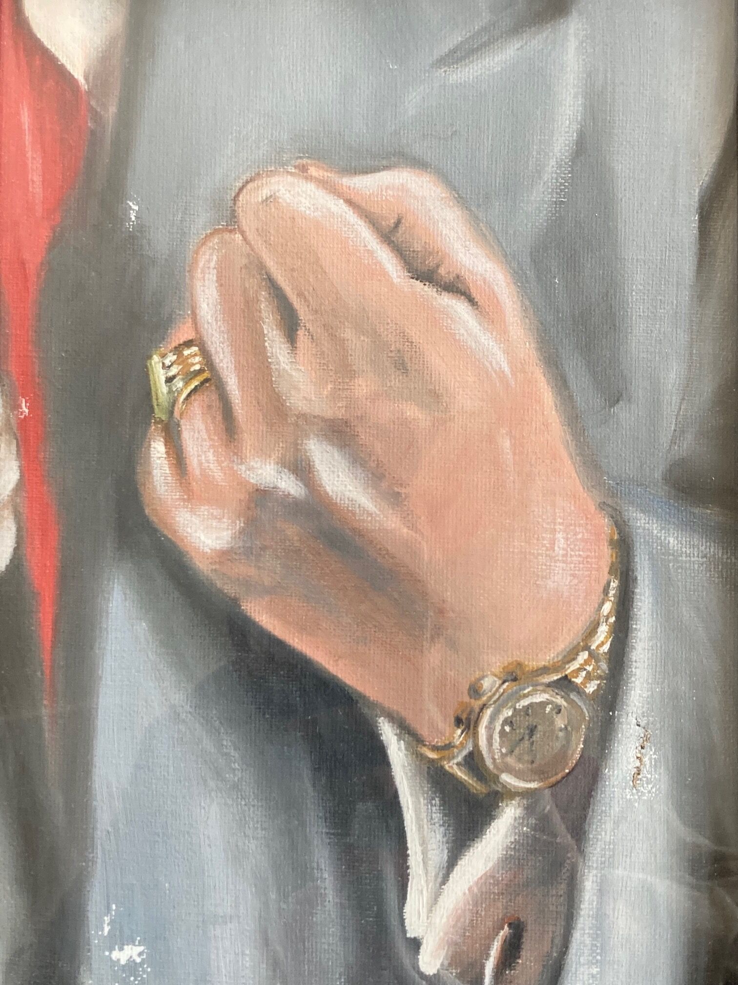 Painting clenched fist, signet ring and rolex