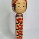 Vintage Japanese Kokeshi doll dated 1986, signed and numbered, floral decoration, 34 cm