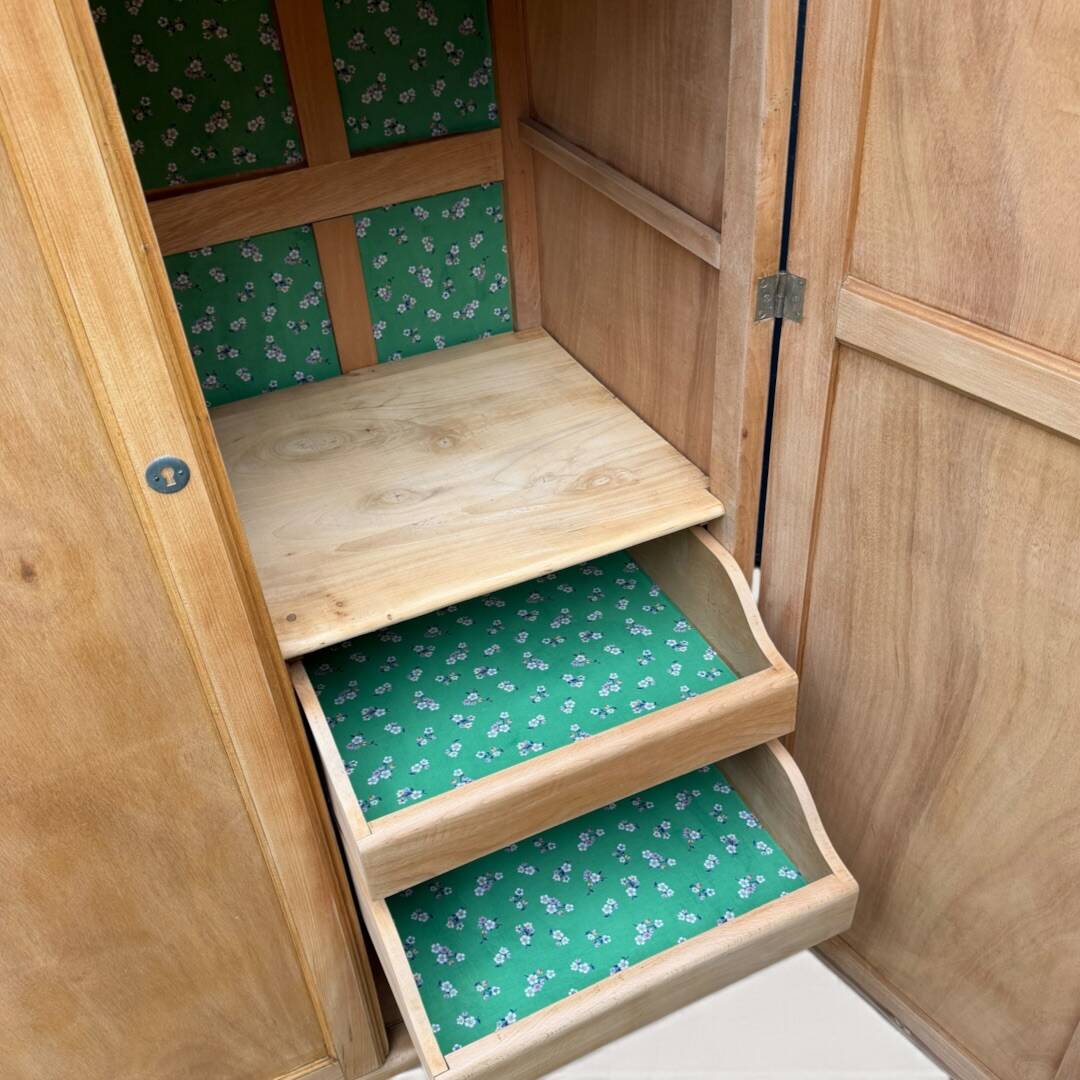 Parisian Art Deco wardrobe, renovated with raw wood.