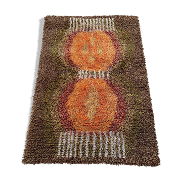 Original ABSTRACT Scandinavian High Pile Pop Art Rya Rug Carpet, Sweden, 1960s