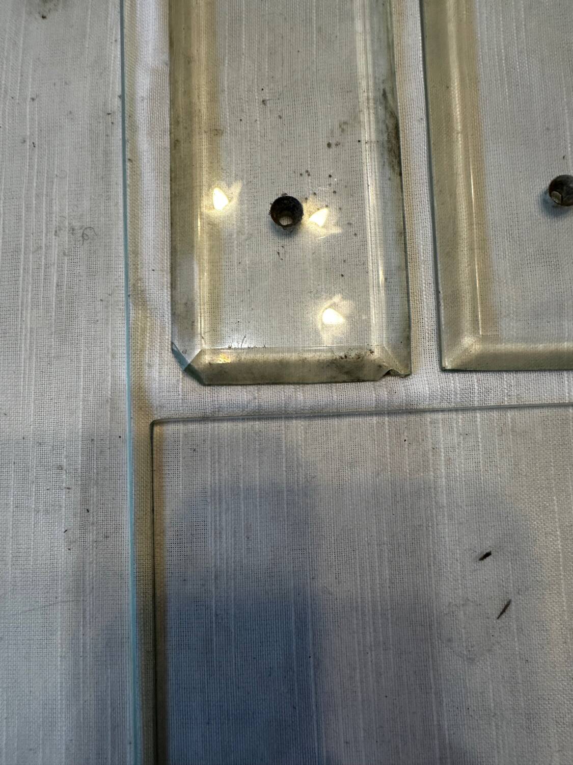 11 bevelled glass cleanliness plaques + 4 Art Deco glass plaques