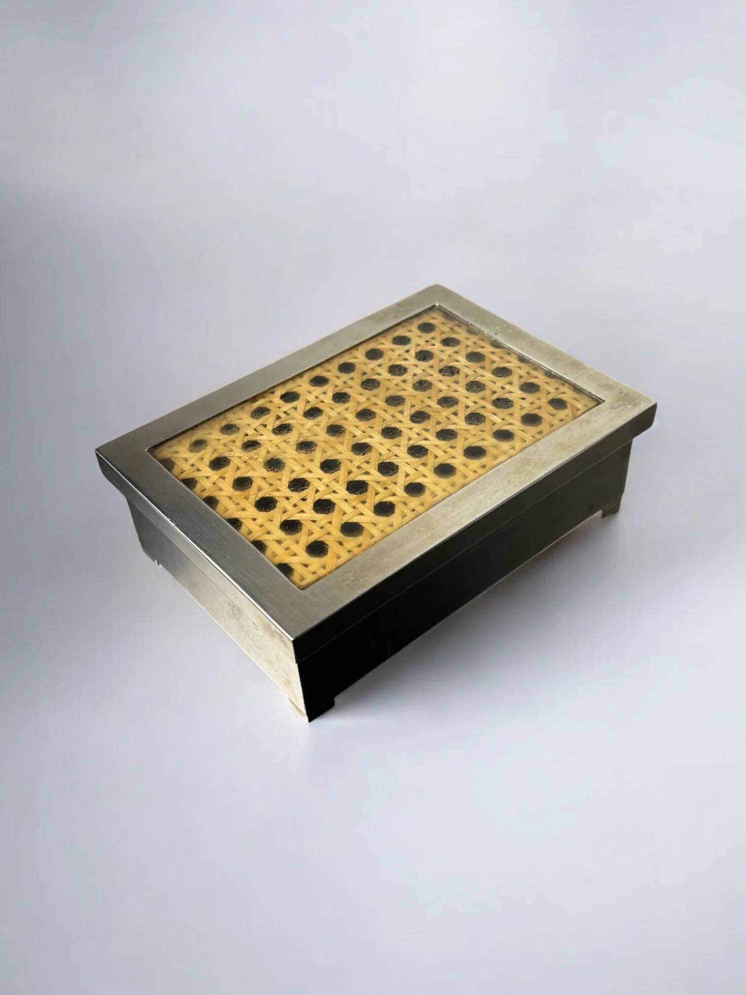 Lucite & rattan chromed vanity box, Christian Dior style, 1970s