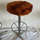 Tabouret en fausse fourrure 70s