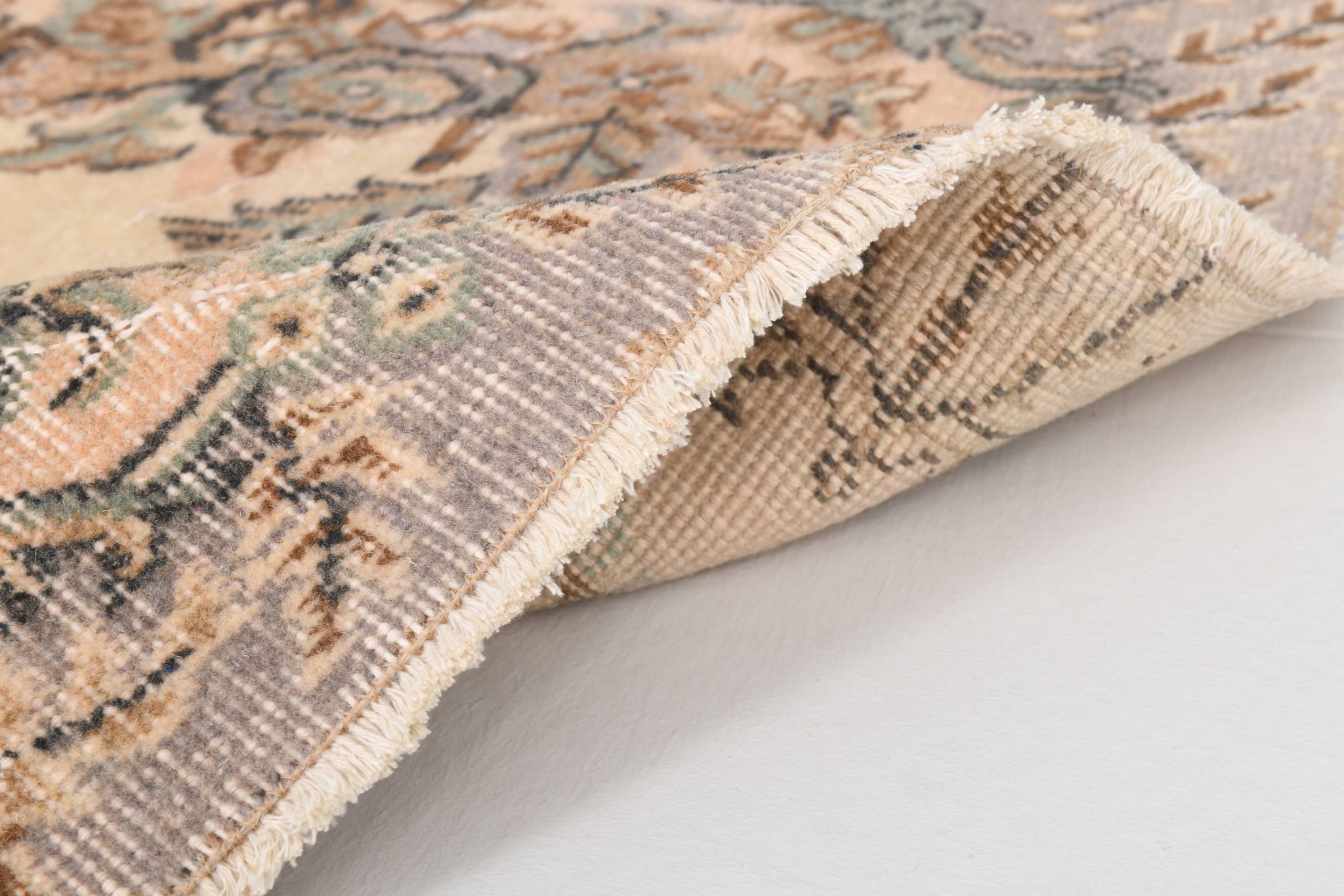 3x7 Cream & Brown Oriental Vintage Rug, 108x207Cm