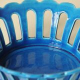 Blue openwork ceramic fruit bowl DLG from Bourg-Joly Malicorne