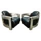 Pair of Timothy Oulton Aviator Leather and Steel Armchairs 1990s