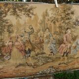 Tapisserie tenture murale scène galante du milieu du siècle