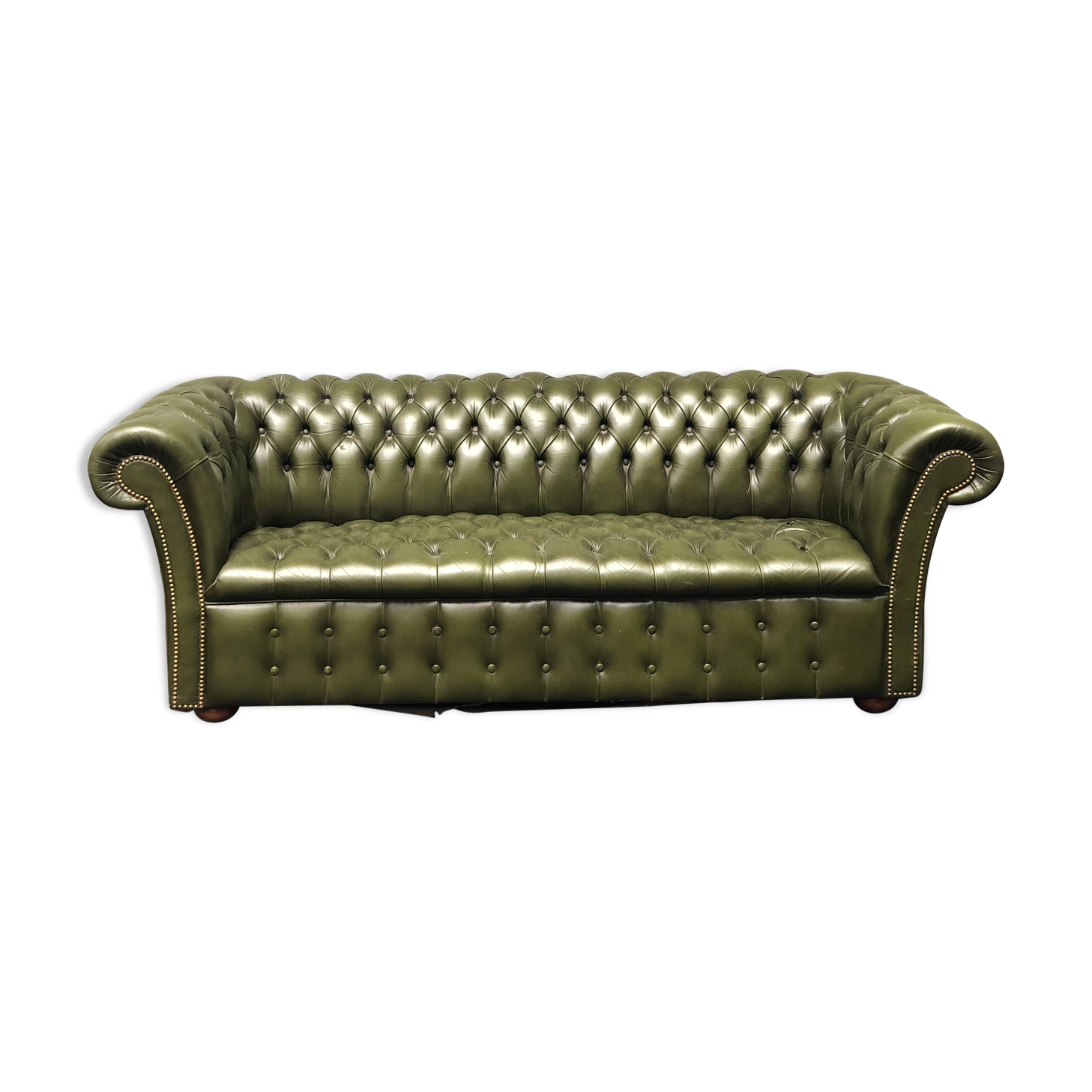 Chesterfield green leather sofa