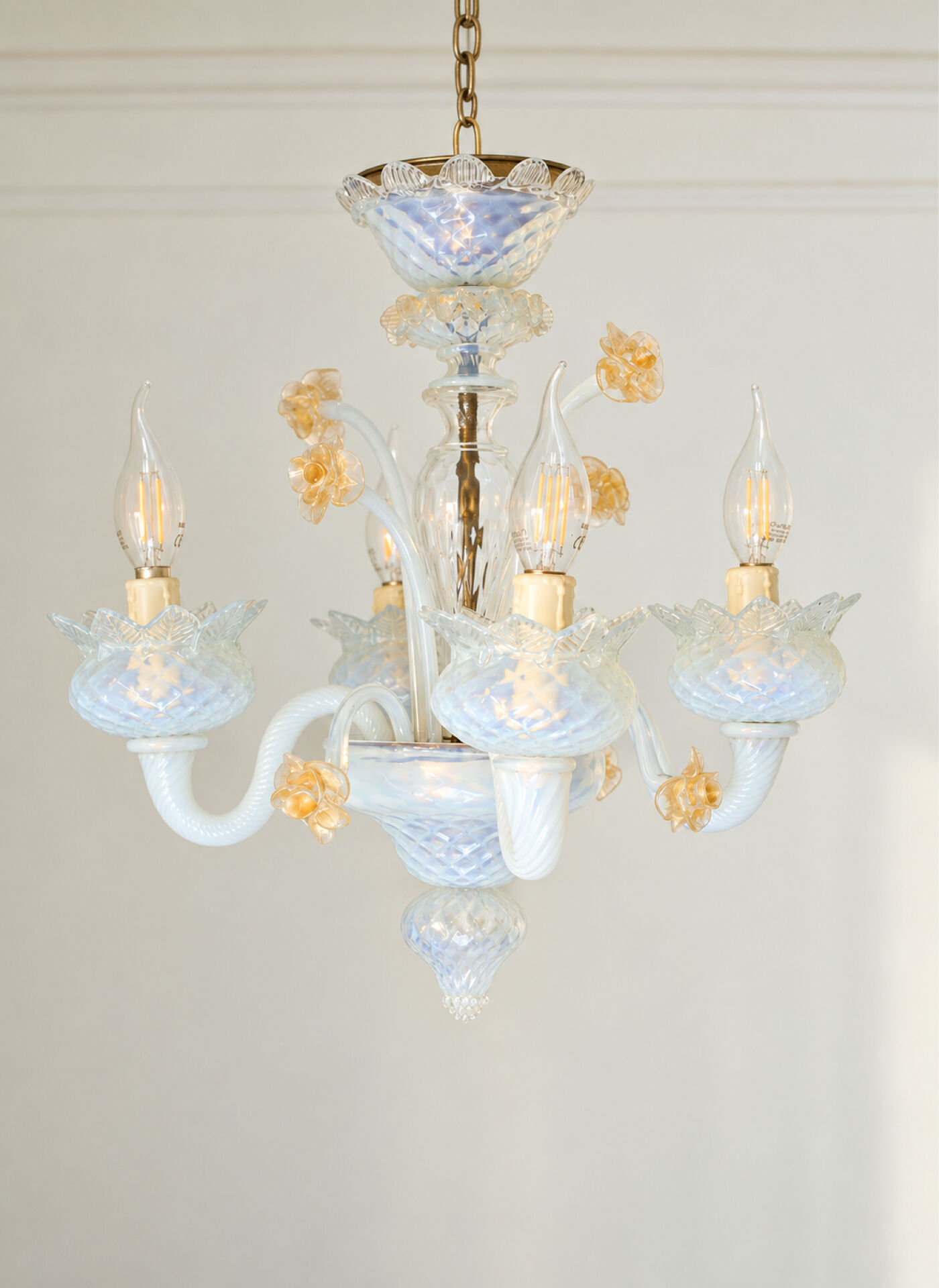 Vintage opalescent Murano chandelier – Italy, 1970s
