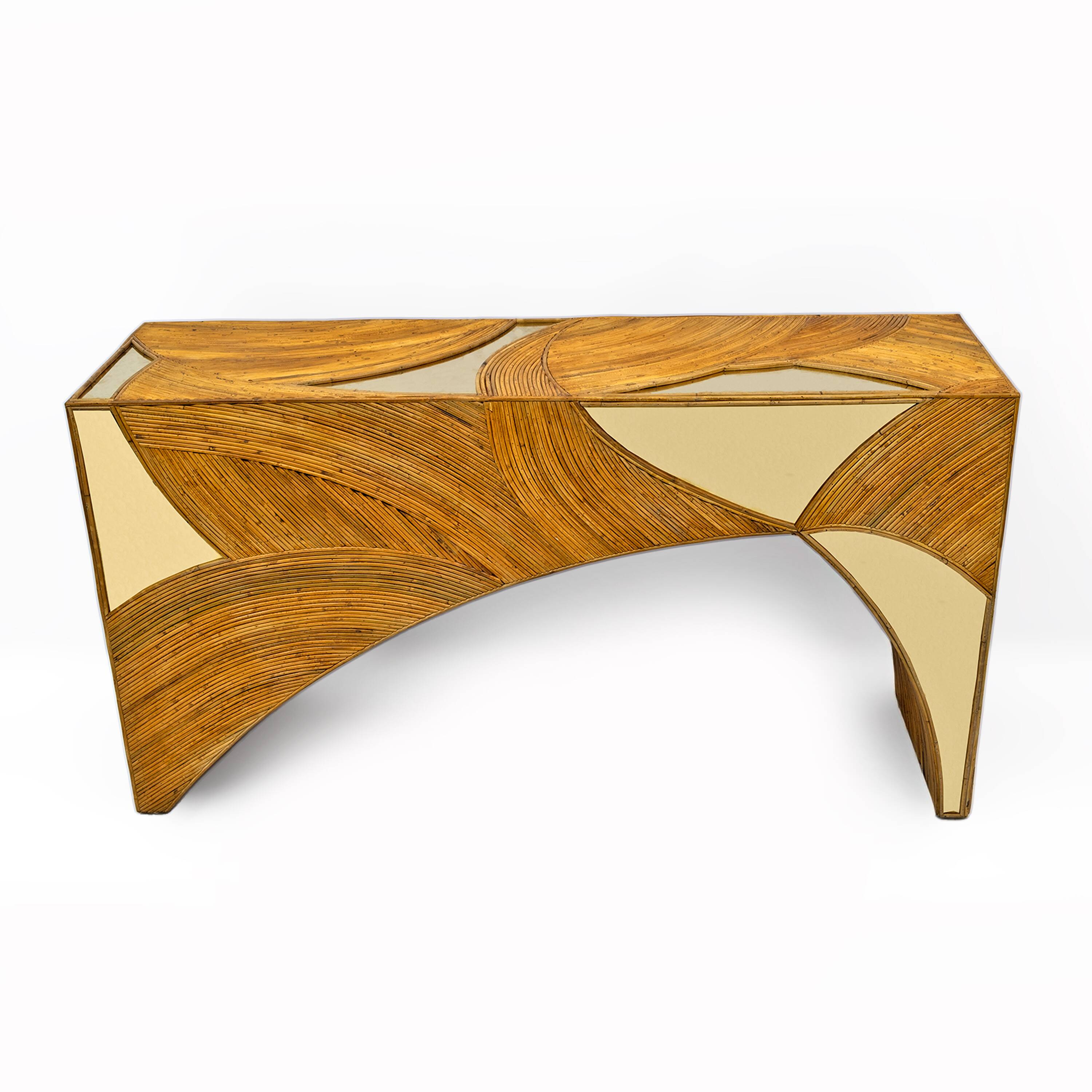 Mid-Century Modern Italian Rattan and Brass Center Console by Vivai del Sud