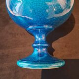 Large Turquoise Crackle Earthenware Footed Bowl Vase