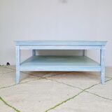 Coffee table in square wood renovated blue