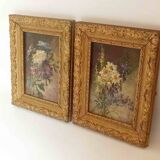 Pair of paintings Late 19th century 30 x 24 cm "bouquet duo"