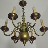 Vintage French 6 Light Heavy Brass Flemish Style Chandelier Card Drips 4050