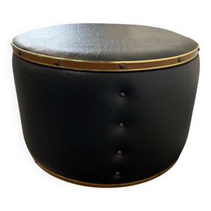 Pouf / repose-pieds rond vintage noir