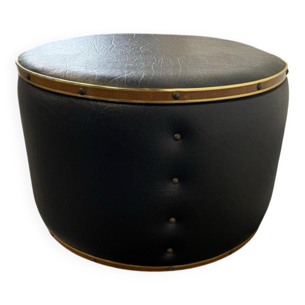 Pouf / repose-pieds rond vintage noir