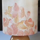 Blond wood lamp, silk lampshade, 70s