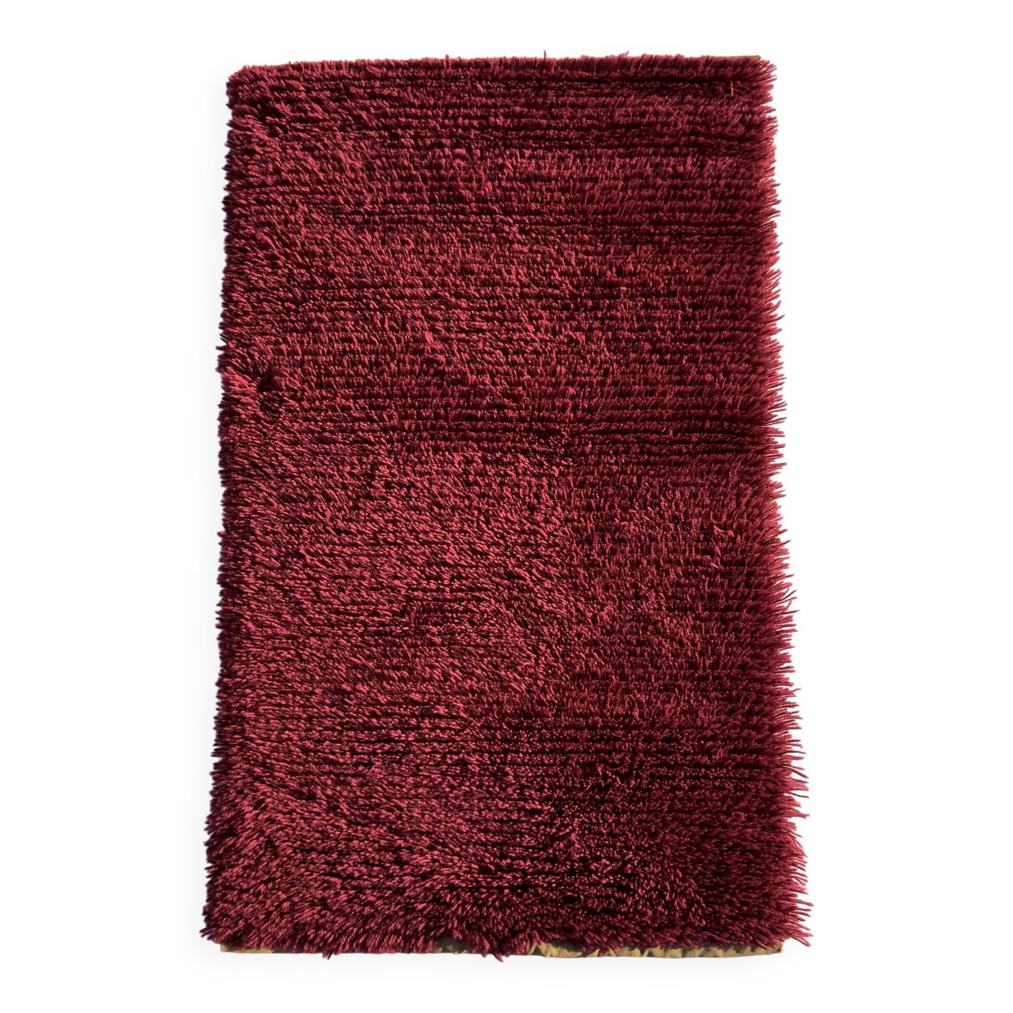 Vintage Red Scandinavian Design Wool Rya Rug Woven Handmade Vintage 1970s