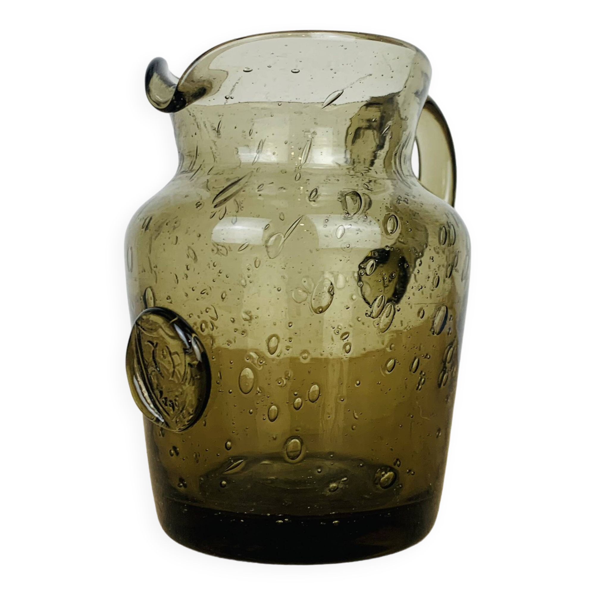 Vintage smoked bubbled glass pitcher