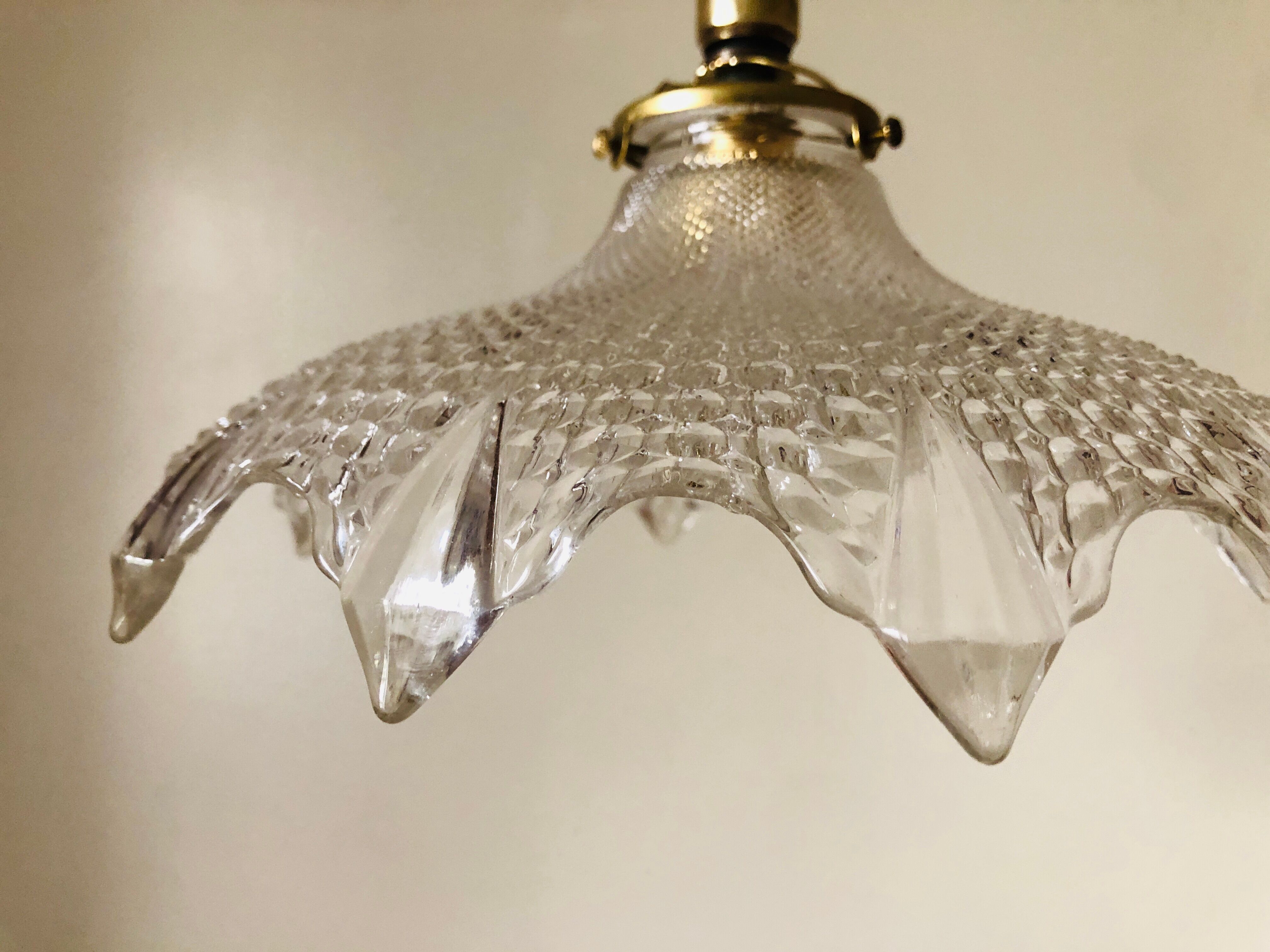 Art Deco pendant lamp brass rose window and diamond glass dome