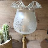 Lampe de table rétro chic bronze, globe à volant, vintage upcyclé