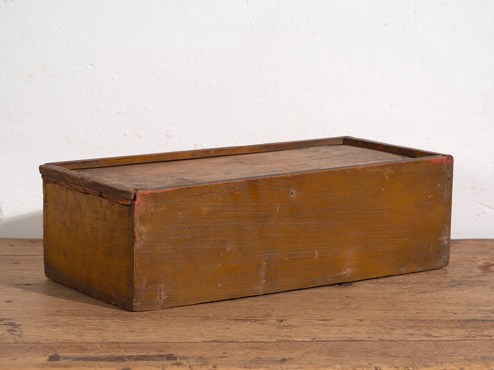 Antique Asian ochre-colored box with lotus flowers (c.1900) #1