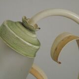 French Vintage Lamp In Cream Peach and Green With Glass Flower Petal Shade