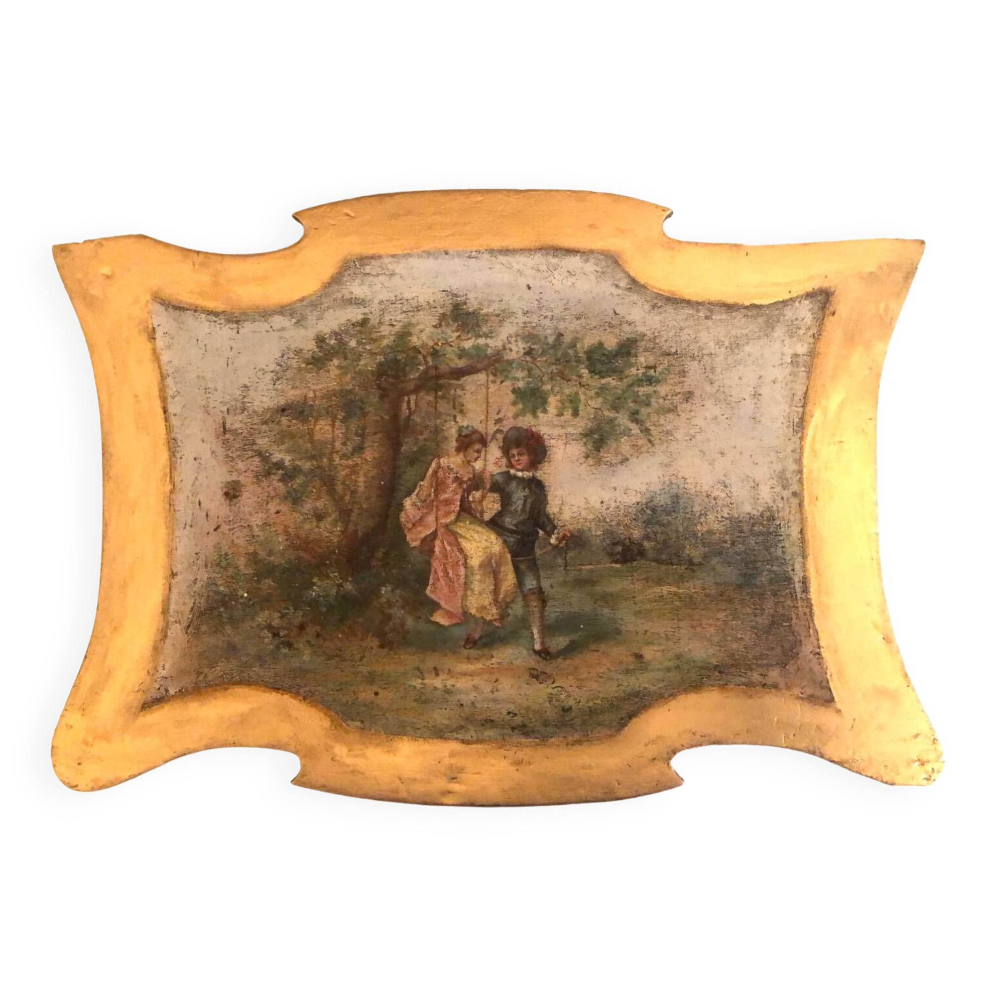 Old Decorative Golden Wood Plate