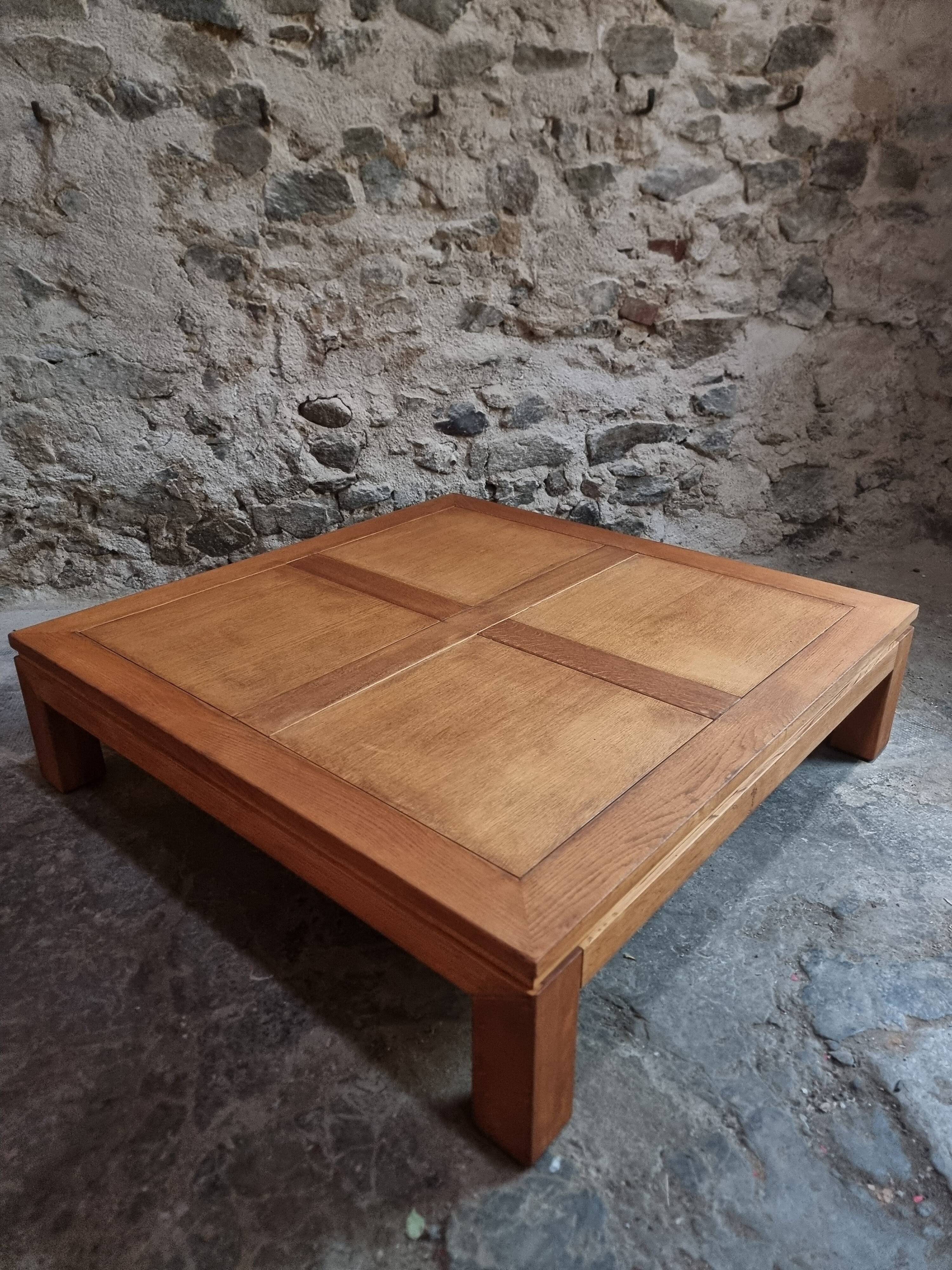 Vintage oak coffee table – Square coffee table, 1970s–1980s