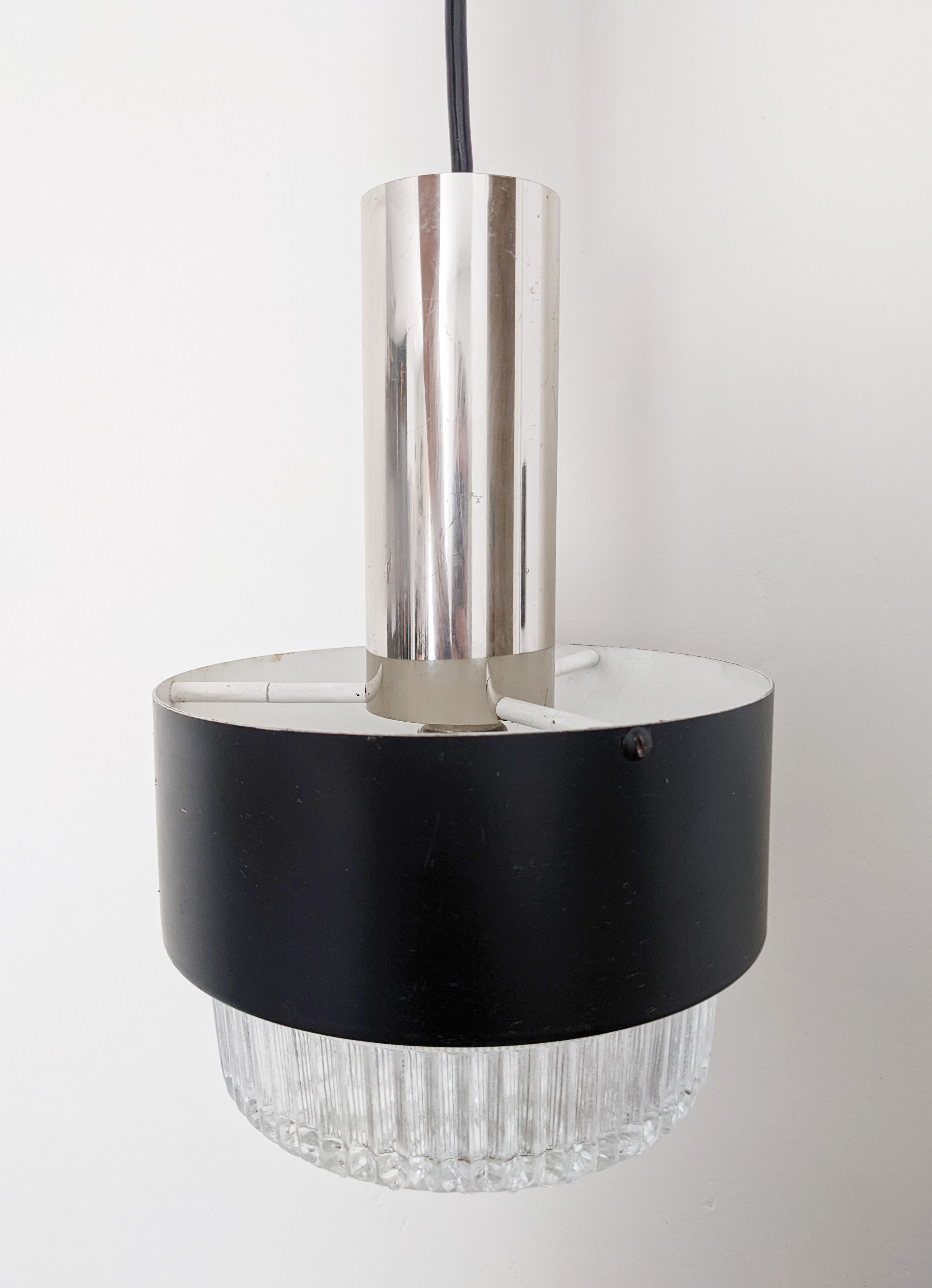 Vintage metal suspension black chrome and glass