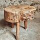 Brutalist stool in solid cherry wood – France circa 1900