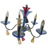 Chandelier in metal and colored glass