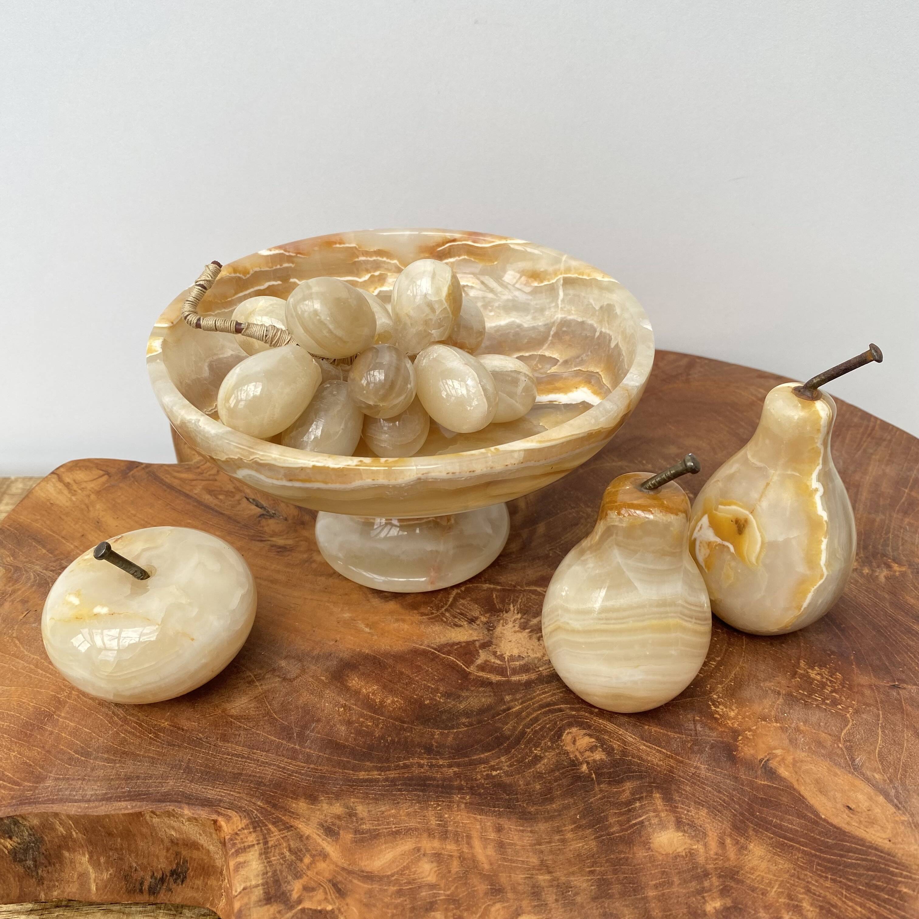 Yellow marble fruit and bowl