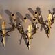 Set of 3 Empire style wall lights in bronze and gilded and green lacquered brass, Circa 1950.