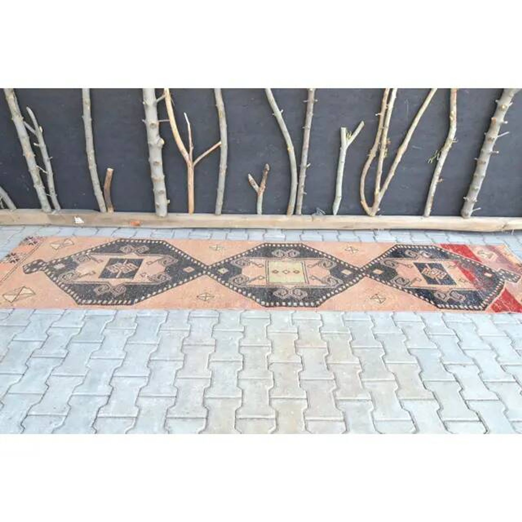 Tapis décoratif long coloré turc des années 1940 83x205 cm
