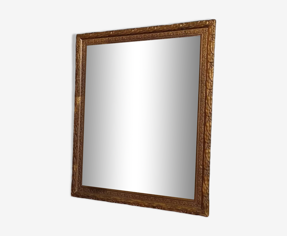 Miroir cadre bois plâtre stuc doré