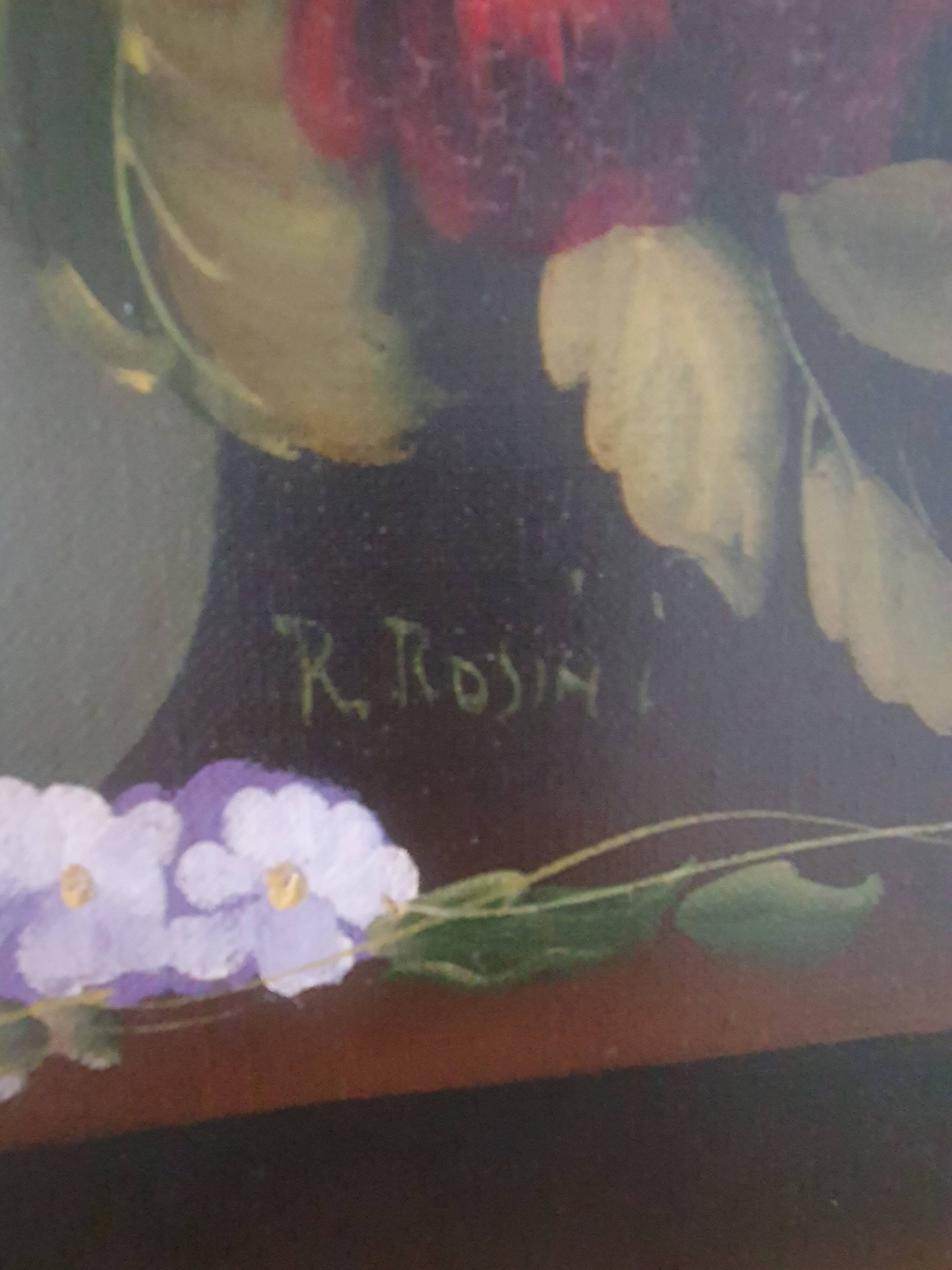 Floral painting R. Rosini, very good condition.