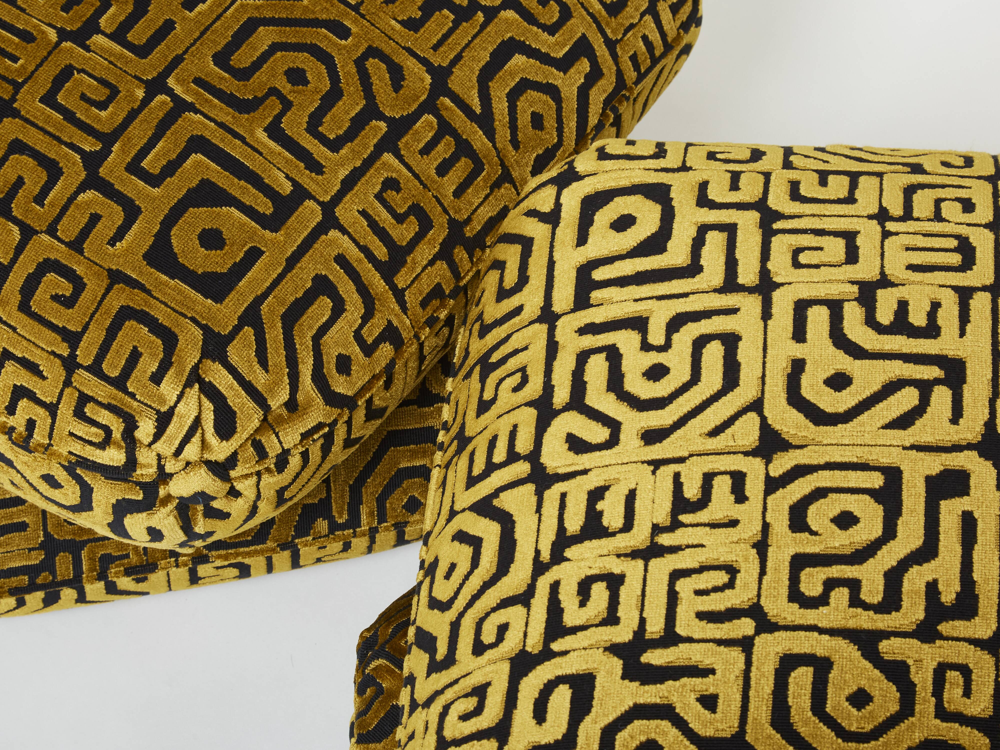 Pair of poufs velvet motifs 1970