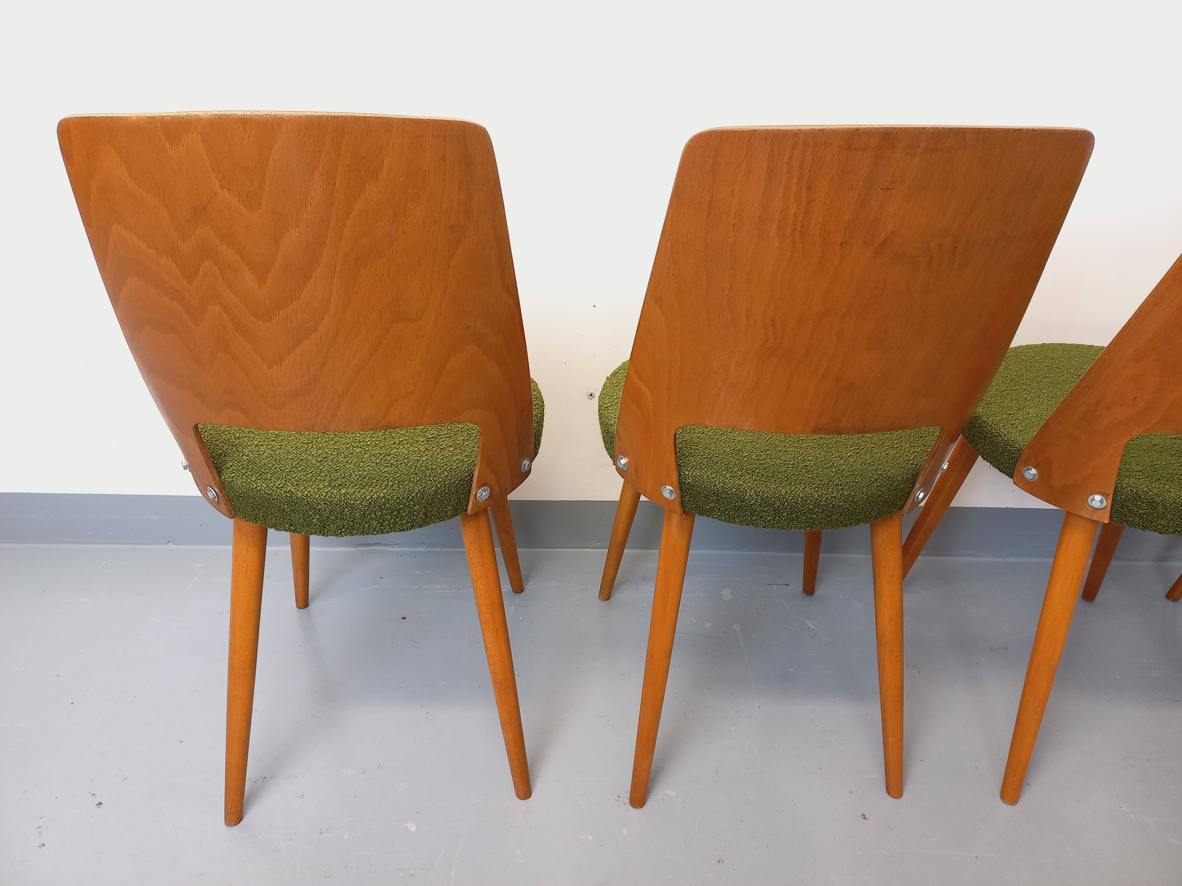 Set of 4 vintage Baumann Mondor chairs in terry cloth wood