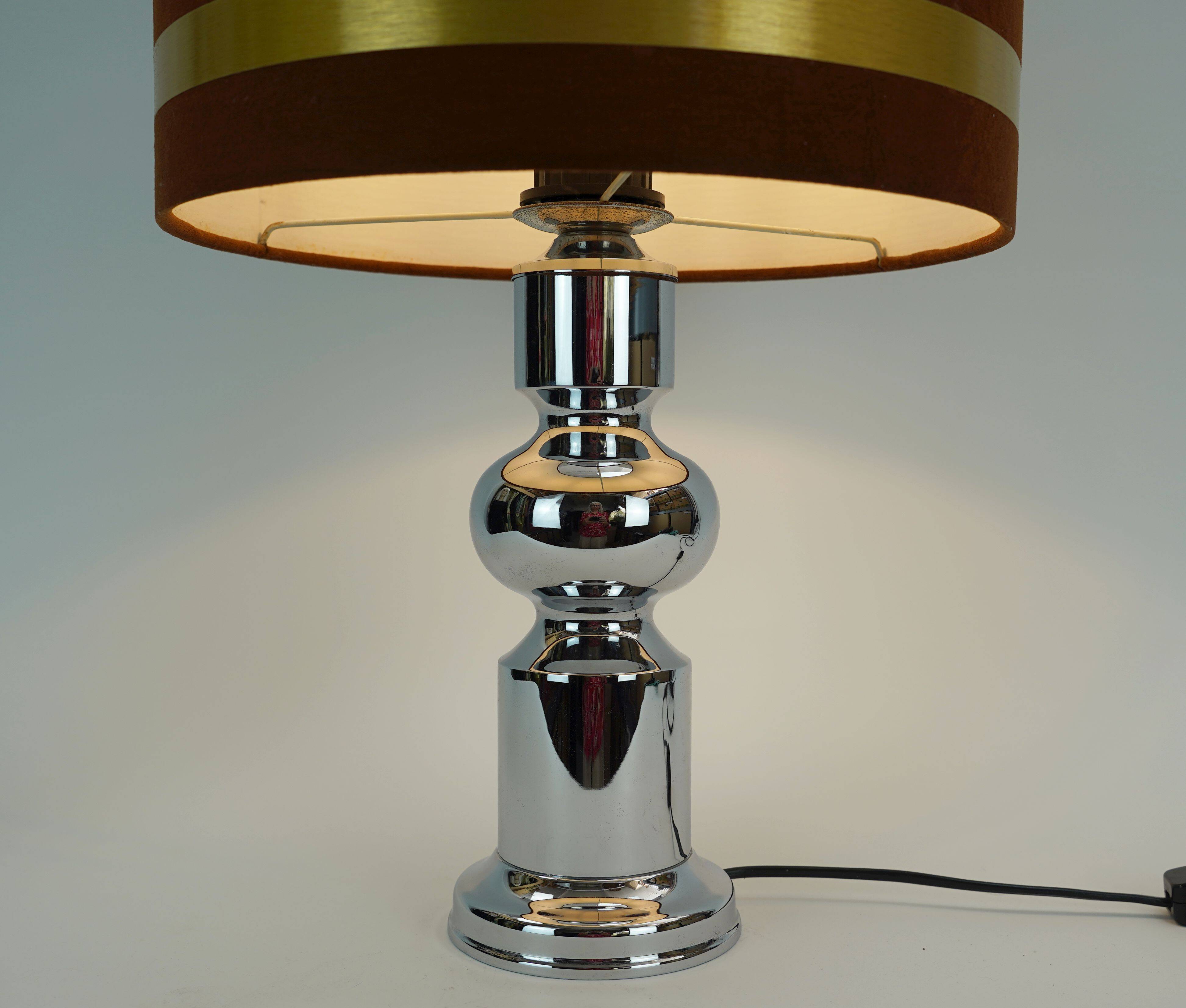 1970s table lamp aro-leuchten chrome base brown velvet lampshade