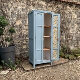 Armoire parisienne ancienne bleue grisée H154