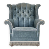 1960s, Danish wingback armchair, light blue velour, original good condition.