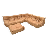 Ensemble de salon Togo en cuir marron camel français, attribué à Michel Ducaroy pour Ligne Roset, ensemble de 4 pièces