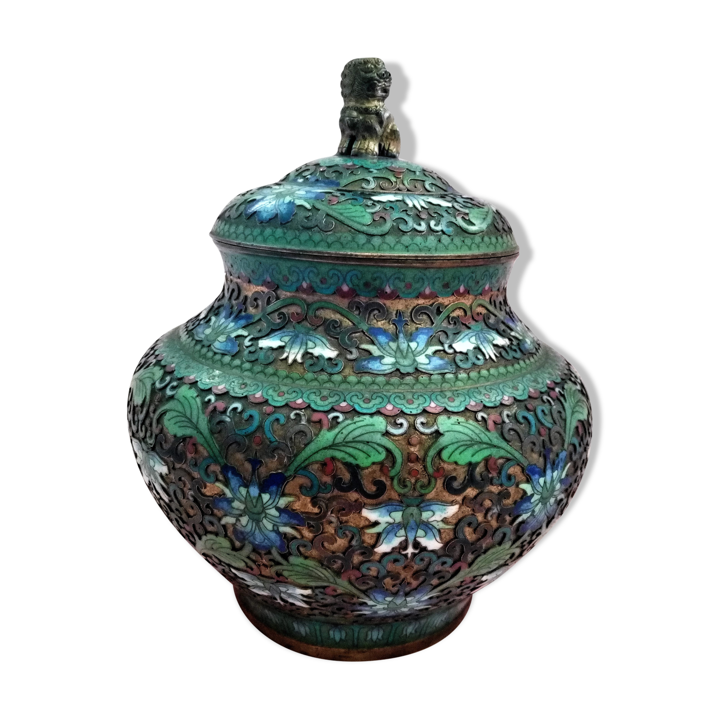 Pot covered in enamelled bronze