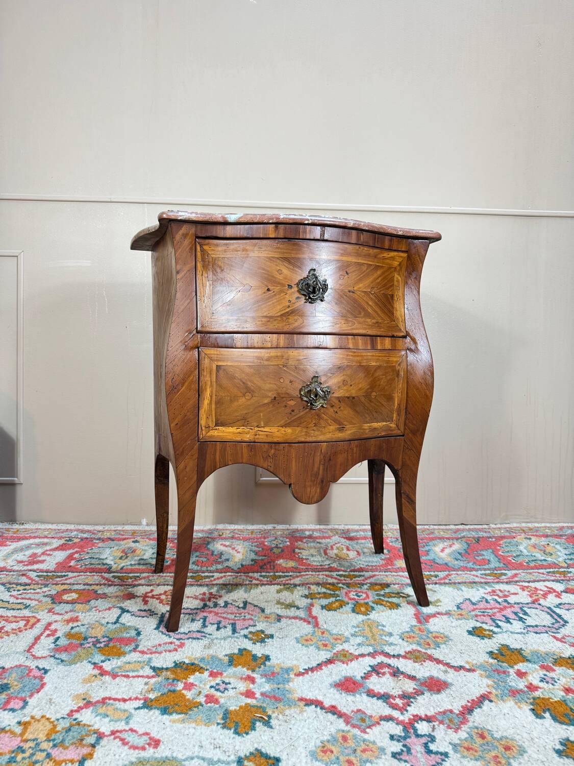 Louis XV Period 18th Century Curved Marquetry Chest of Drawers