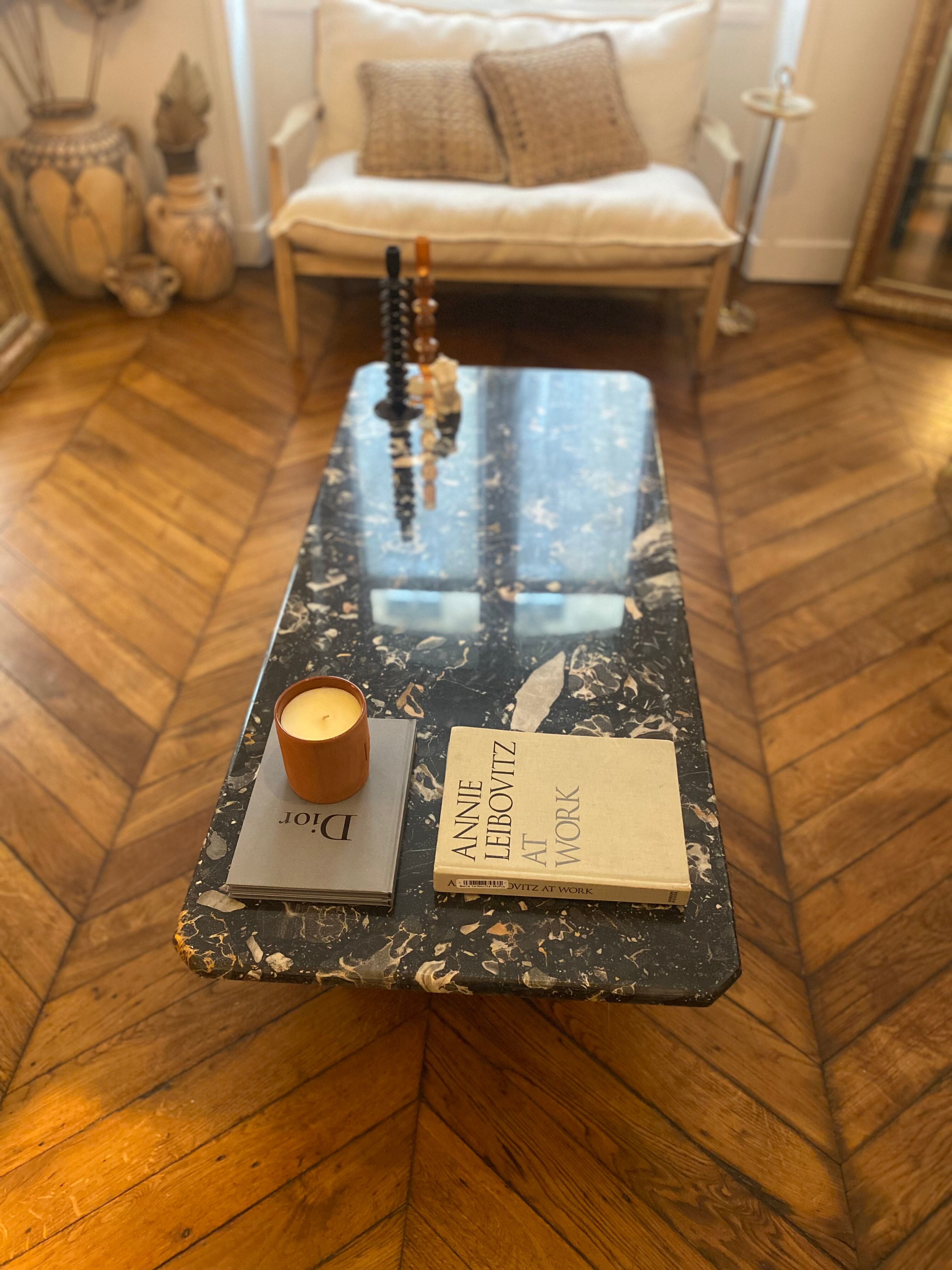 Minimalist design table in black marble Vintage Terrazzo
