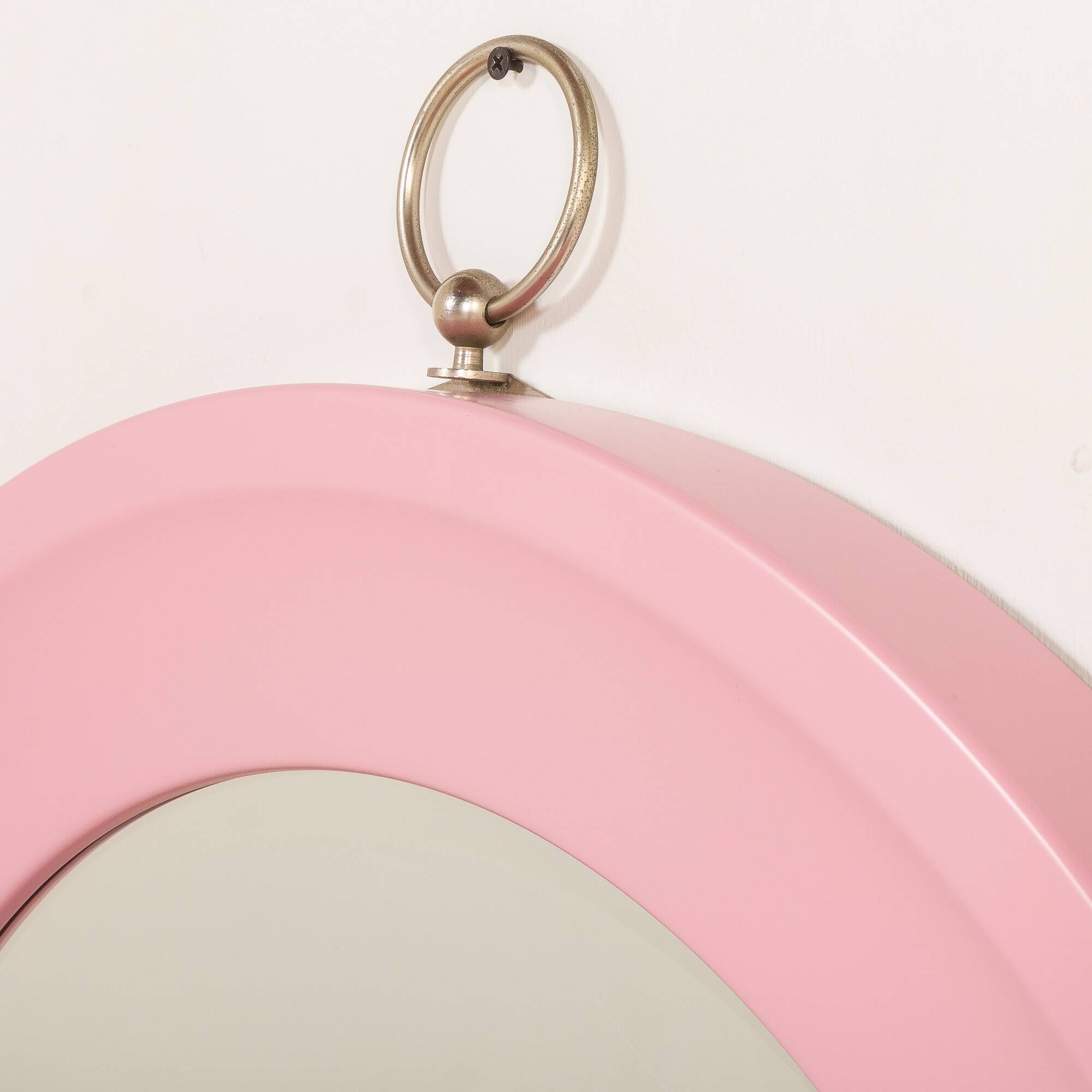 Italian pink mirror in the style of Artemide, 1970s