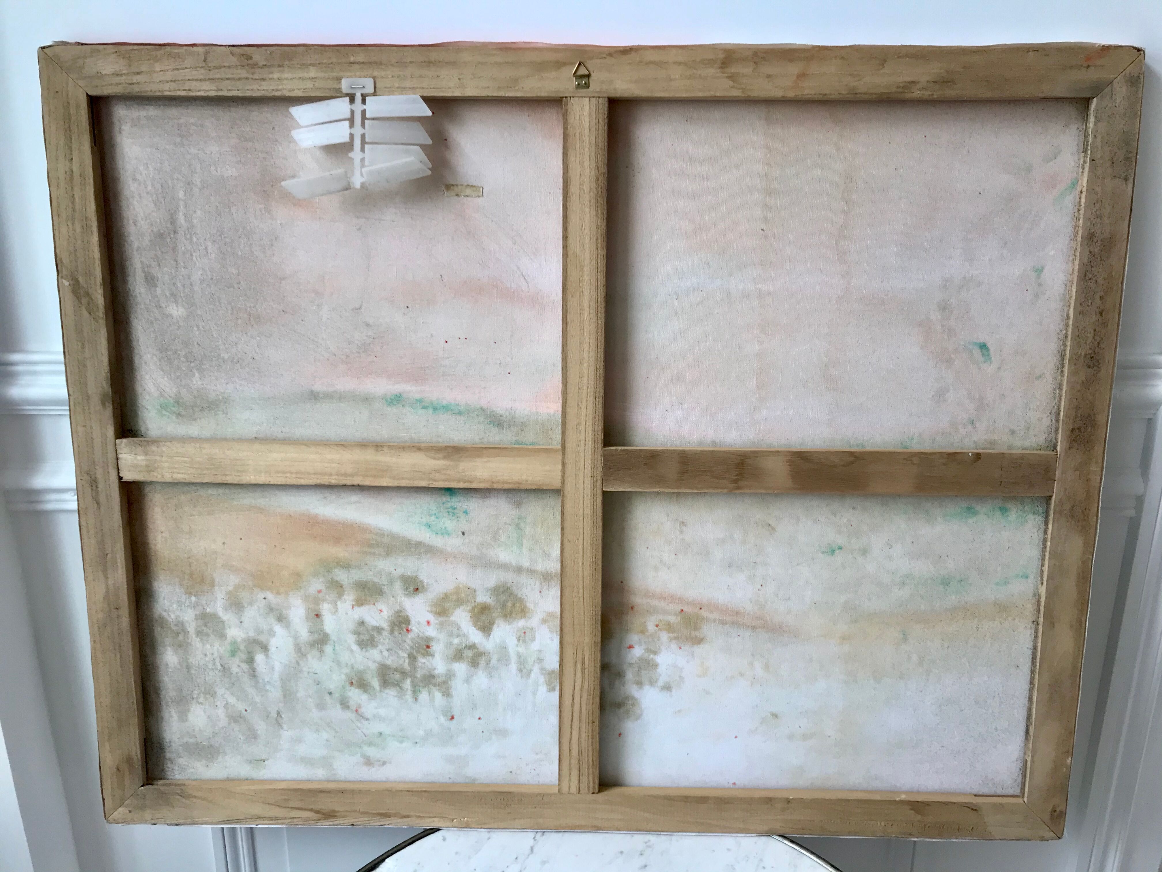 Old oil painting on landscape canvas