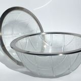 2 Bowls stainless steel edge textured glass tiles