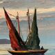 Old painting HST Signed Morel Boat by the Sea